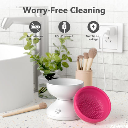 Makeup Brush Cleaner Machine-Professional Electric Make up Brushes Cleaner Cleanser Solution for Kabuki Foundation Liquid Powder Face Makeup Self Tanner Brush,Gifts for Women Stocking Stuffers | Professional Make up Brush Cleaner Cleanser Machine, Silicone Ridges Easily Remove Makeup Residue, Use with Brush Solution
