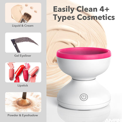 Makeup Brush Cleaner Machine-Professional Electric Make up Brushes Cleaner Cleanser Solution for Kabuki Foundation Liquid Powder Face Makeup Self Tanner Brush,Gifts for Women Stocking Stuffers | Professional Make up Brush Cleaner Cleanser Machine, Silicone Ridges Easily Remove Makeup Residue, Use with Brush Solution
