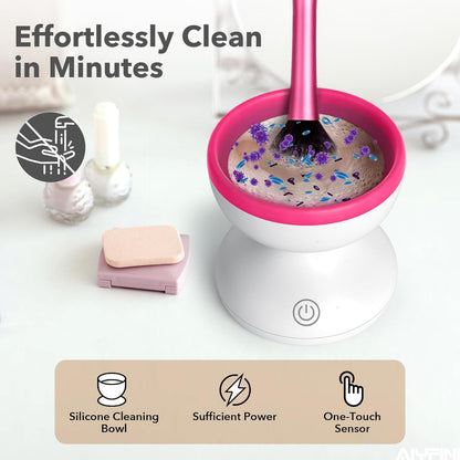 Makeup Brush Cleaner Machine-Professional Electric Make up Brushes Cleaner Cleanser Solution for Kabuki Foundation Liquid Powder Face Makeup Self Tanner Brush,Gifts for Women Stocking Stuffers | Professional Make up Brush Cleaner Cleanser Machine, Silicone Ridges Easily Remove Makeup Residue, Use with Brush Solution