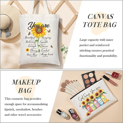 Christian Gifts for Women Faith, Religious Catholic Mothers Day Gifts for Women Mom Grandma Sister Coworker Inspirational Spiritual Sunflower Gift Birthday Gift for Woman with Makeup Bag 40 OZ Tumbler